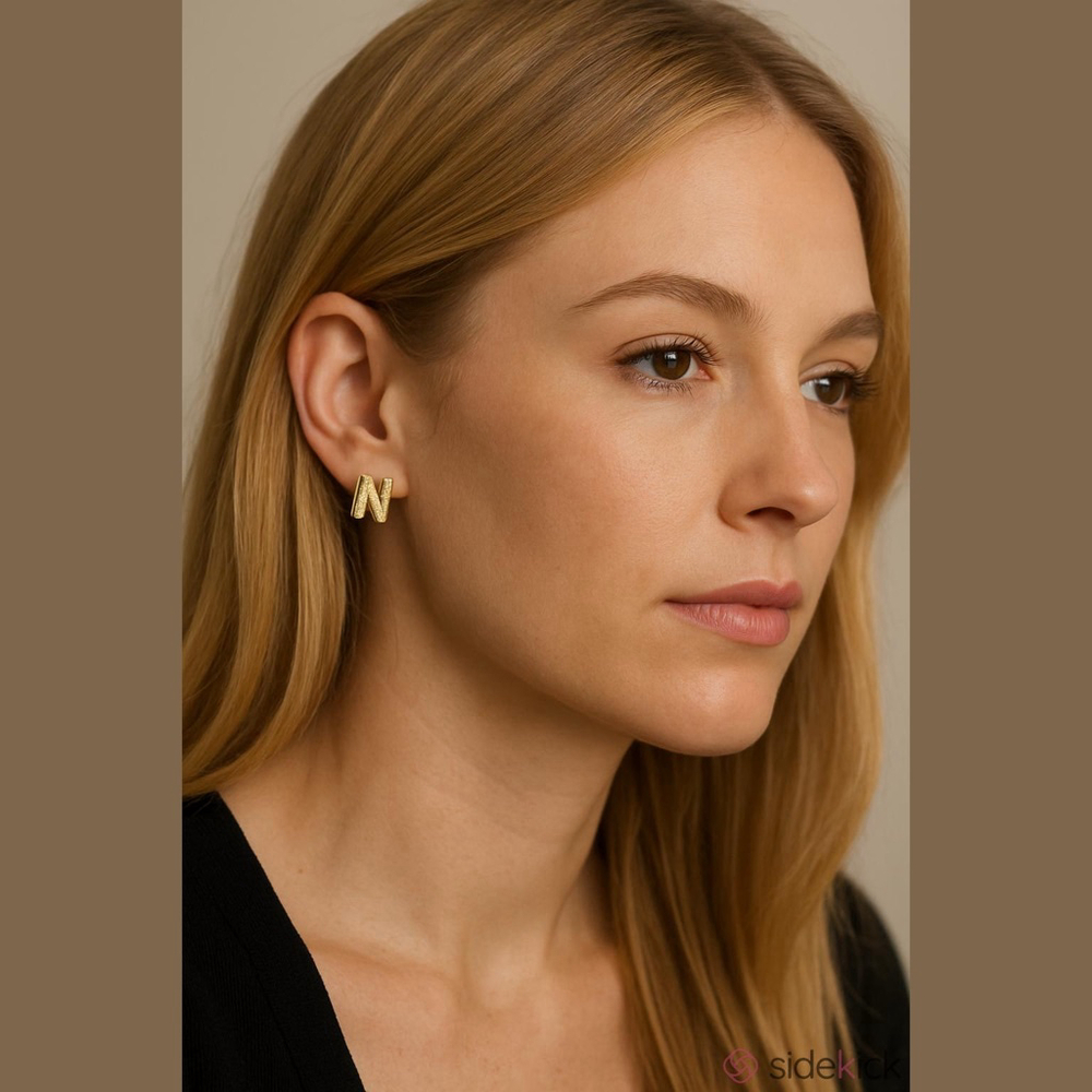 Wrapsody Gold Tone N Initial Stud Earrings